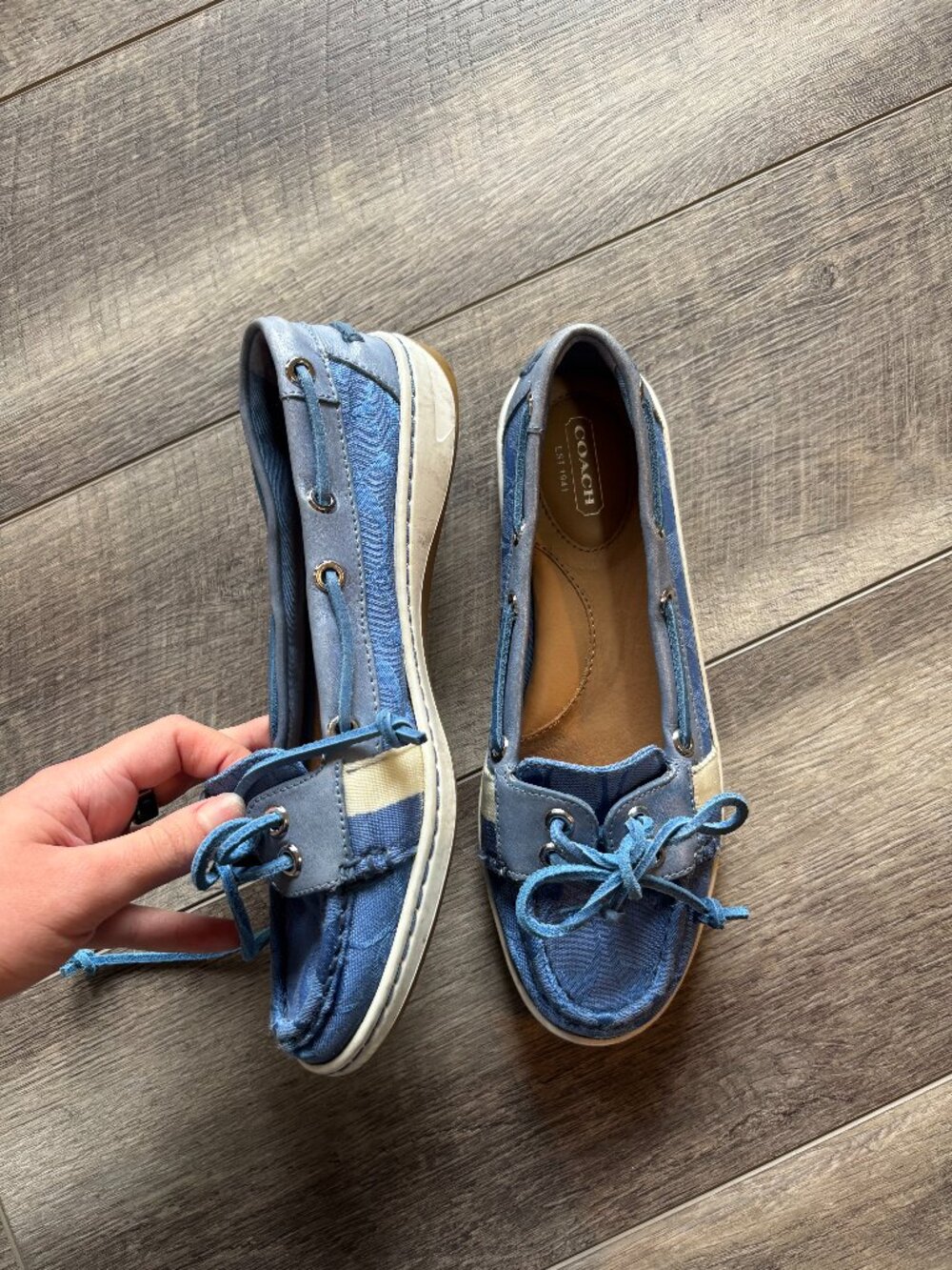 Coach Blue Leather Canvas Boat Shoes Loafers Size 7